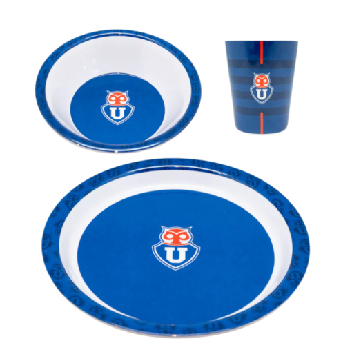 Set Desayuno Universidad de Chile Plato + Bowl + Vaso Melamina 3 piezas.