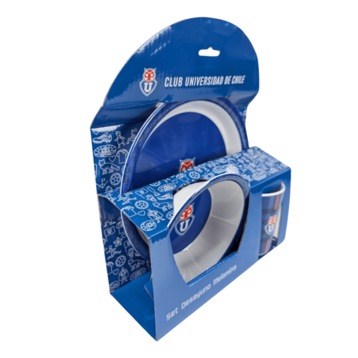 Set Desayuno Universidad de Chile Plato + Bowl + Vaso Melamina 3 piezas.